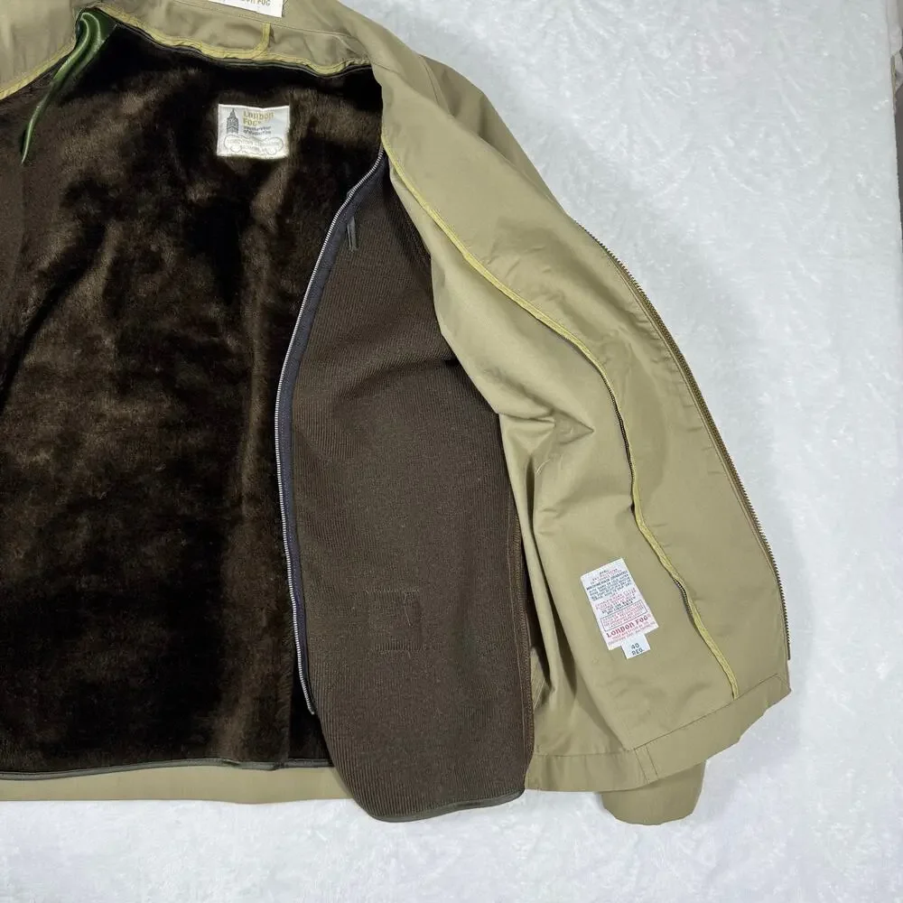 VTG London Fog Men's 40Reg Harrington‎ Jacket Removable Faux Fur Lining Tan 70's